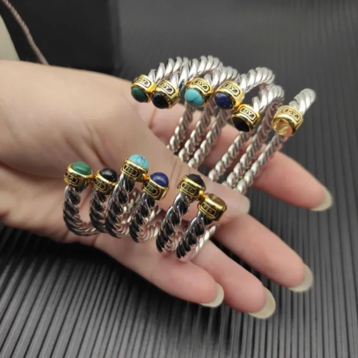 David Yurman 6mm Gold and Silver Dome-End Cable Cuff Bracelet