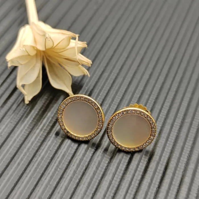 David Yurman 14mm Gold Mother-Of-Pearl Diamond Circle Stud Earrings