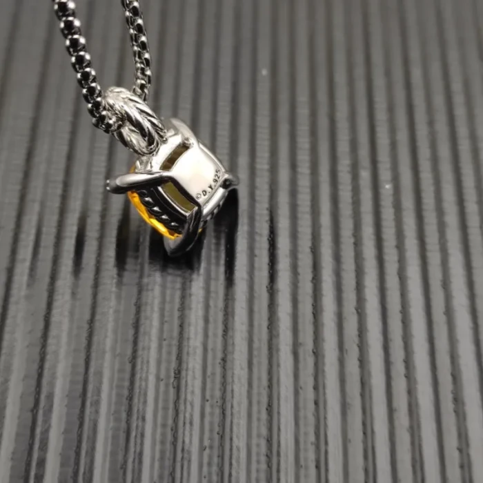 David Yurman Sterling Silver 11mm Four-Prong Yellow Diamond Necklace