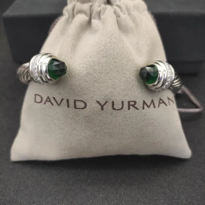 David Yurman 7mm Deep Green Diamond-Set Cable Cuff Bracelet