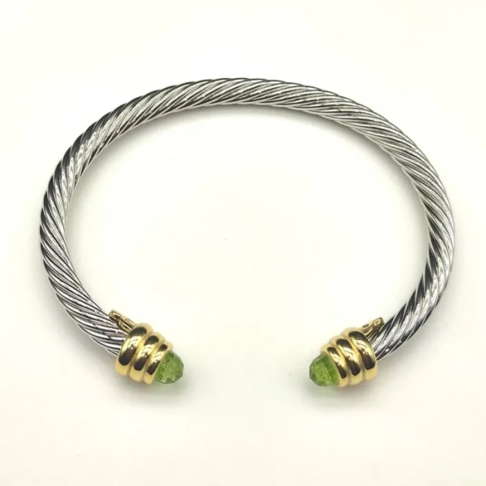 David Yurman 5mm Gold-End Light Green Rectangular Stone Cable Cuff Bracelet