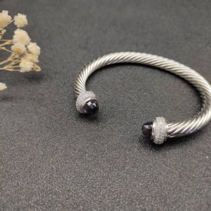 David Yurman 7mm Full Pavé Purple Diamond End Cap Cable Bracelet