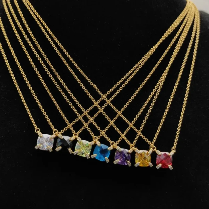 David Yurman Gold 8mm Four-Prong White Diamond Necklace