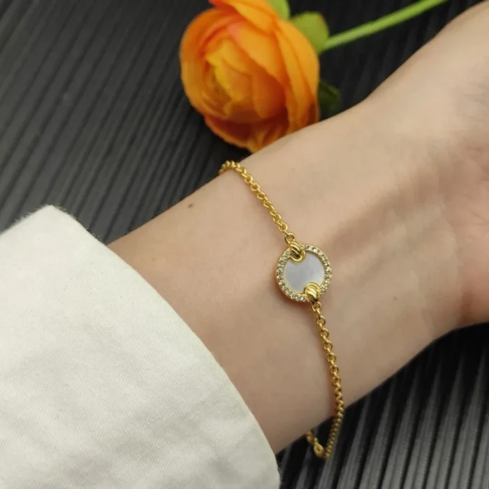 David Yurman Gold Pavé Mother of Pearl Round Charm Bracelet