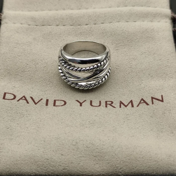 David Yurman Silver Double Cylinder Cross Ring