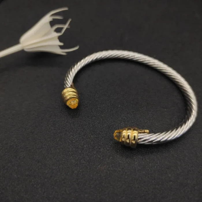 David Yurman 5mm Gold-End Yellow Diamond Cable Cuff Bracelet