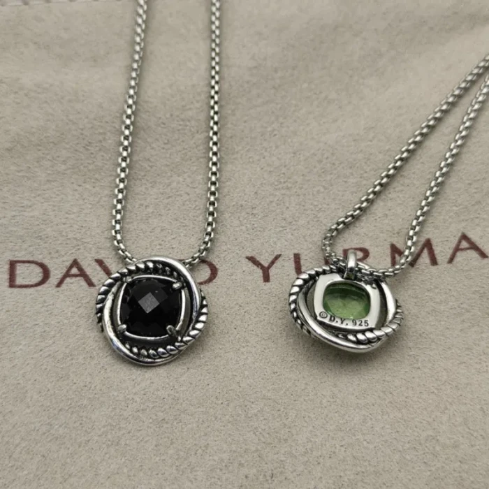 David Yurman 7mm Cable Twist Square Yellow Diamond Pendant Necklace, 1.5mm Chain, Length 45cm + 5cm