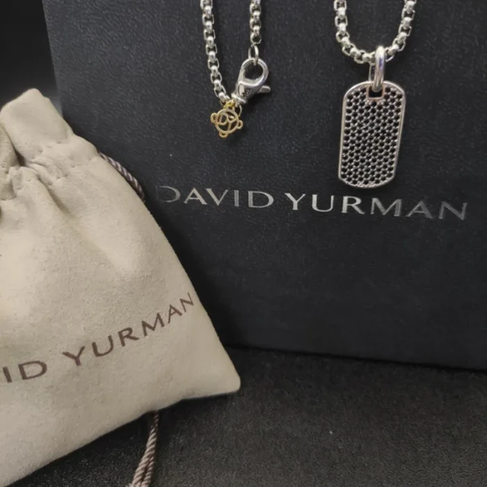 David Yurman Pavé Black Diamond Tag Necklace Multicolor