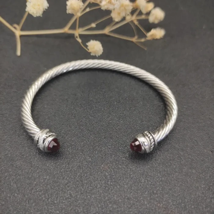 David Yurman 5mm Cable Classics Rotating Red Diamond Cuff Bracelet
