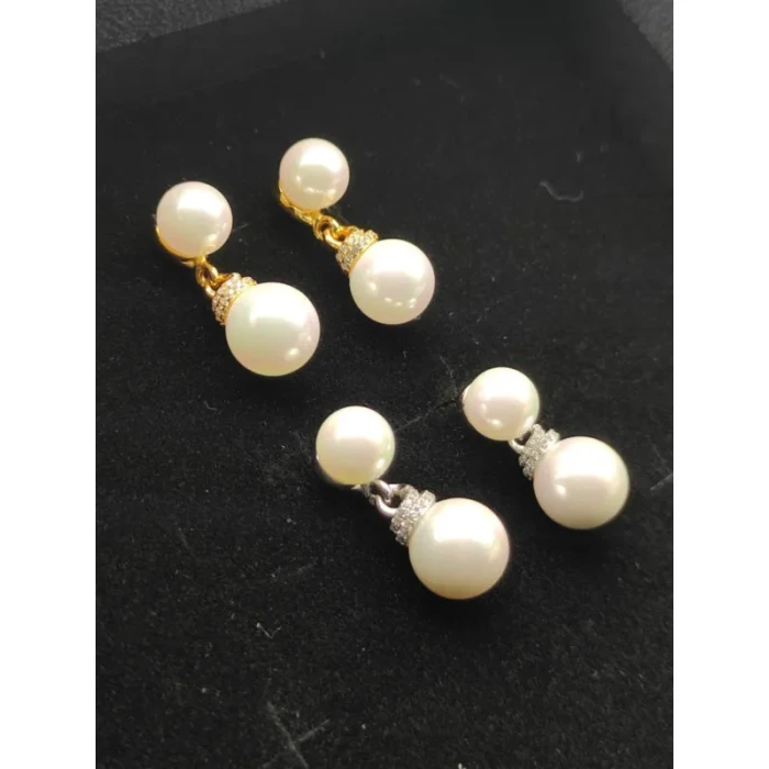 David Yurman 8mm and 10mm Double Pearl Drop Earrings