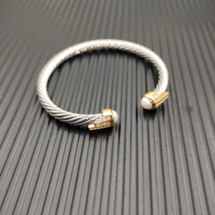 David Yurman 5mm Gold-Tone End Caps Sterling Silver Cable Cuff Bracelet with Pearls