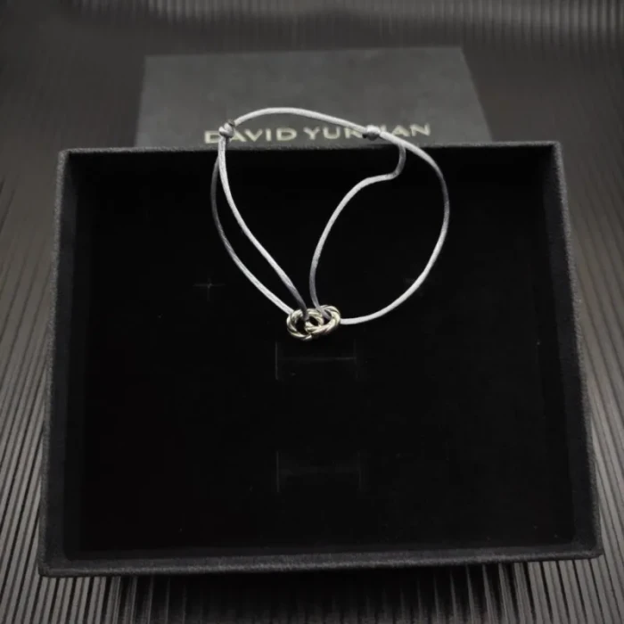 David Yurman Grey Double Ring Sterling Silver Nylon Cord Bracelet