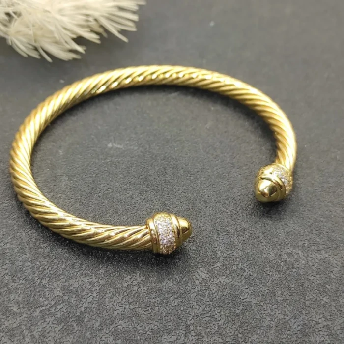 David Yurman 5mm Gold Pavé Diamond Round Cuff Bracelet, Fits Wrist Size 16cm - 20cm
