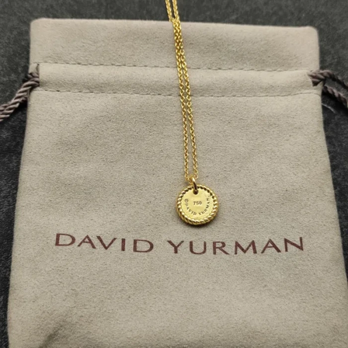 David Yurman Gold Diamond Initial D Disc Pendant Necklace