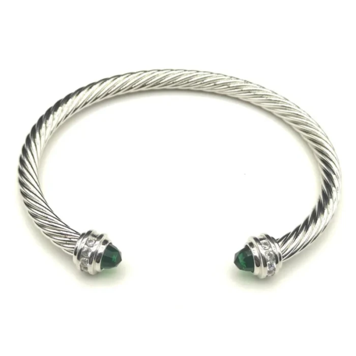 David Yurman 5mm Gemstone Deep Green Diamond Station Cuff Bracelet
