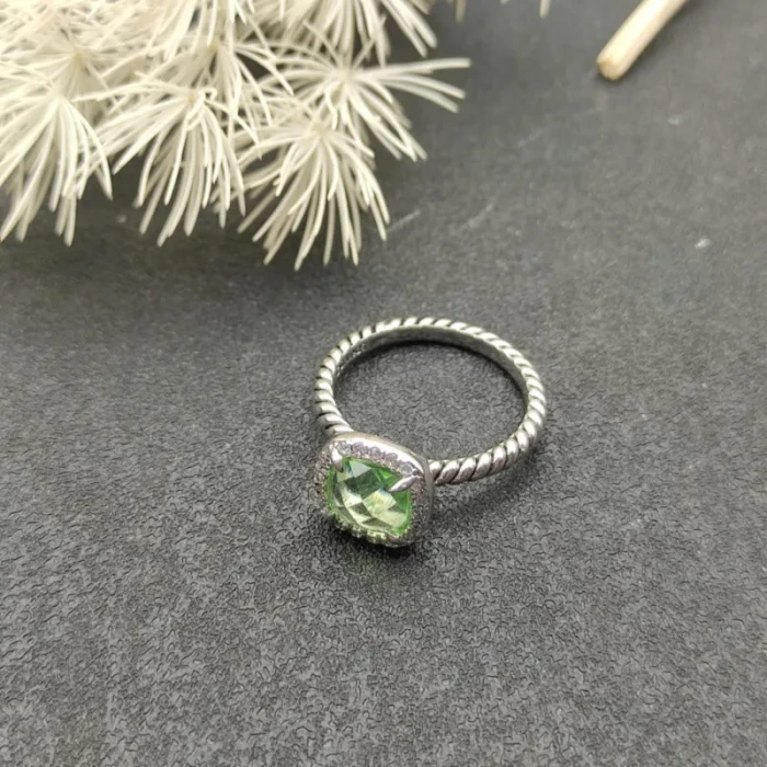 David Yurman Four-Prong Square Green Diamond Ring