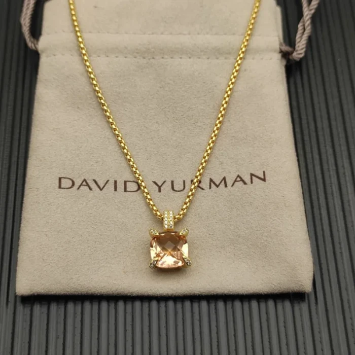 David Yurman Gold 11mm Four-Prong Champagne Diamond Necklace
