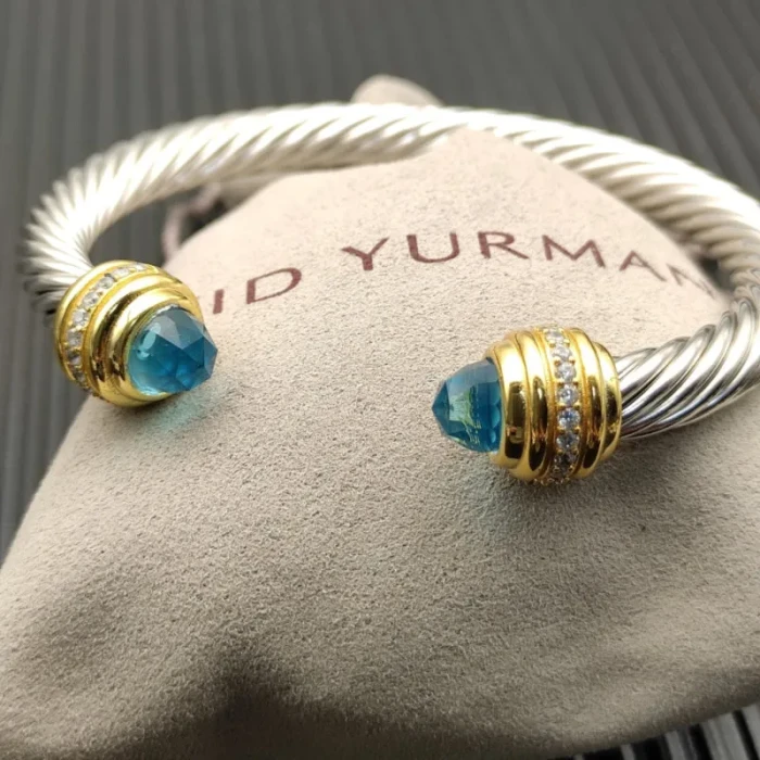 David Yurman 7mm Gold Blue Diamond Head Gemstone Bracelet, Fits Wrist Sizes 16–20cm
