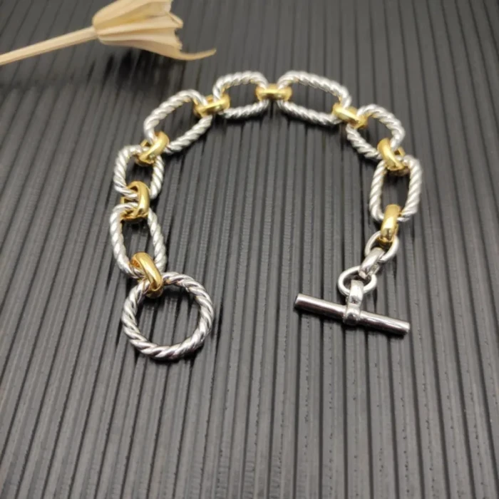 David Yurman Gold and Silver Twisted Cable Bracelet, 19cm