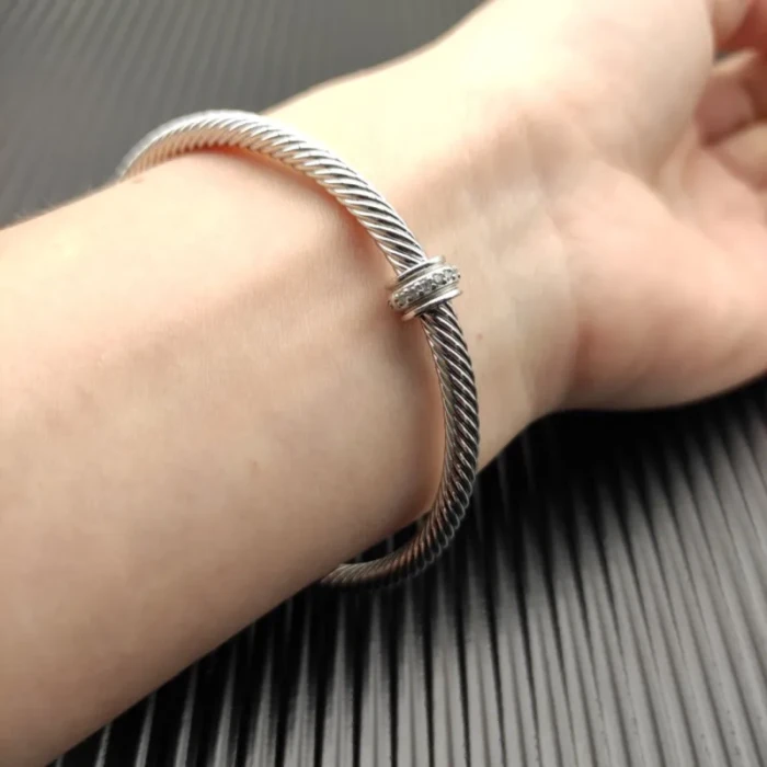 David Yurman 4mm Cable Bracelet with Single Bead Pavé Accent