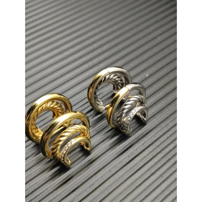 David Yurman 21x20mm Gold Triple Interlocking Hoop Earrings