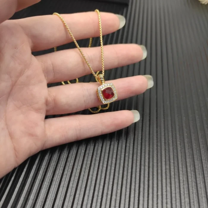 David Yurman Gold Square Red Diamond Necklace 1.5mm