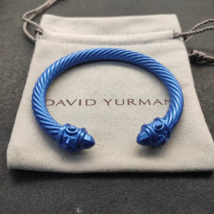 David Yurman 7mm Deep Blue Colorful Enamel Cuff Bracelet, Fits Wrist Size 16cm - 20cm