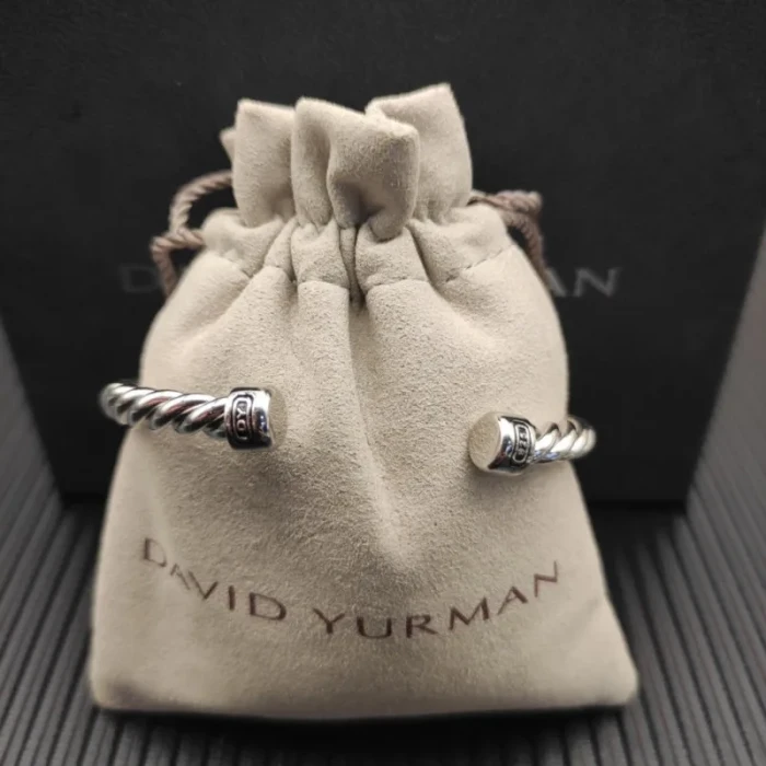 David Yurman 6mm Sterling Silver Black Onyx Cable Cuff Bracelet
