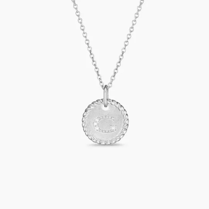 David Yurman Silver Diamond Letter G Round Pendant Necklace, Length 42cm + 3cm + 3cm