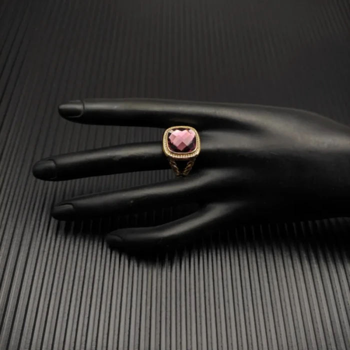 David Yurman Gold 14mm Square Purple Pavé Diamond Ring