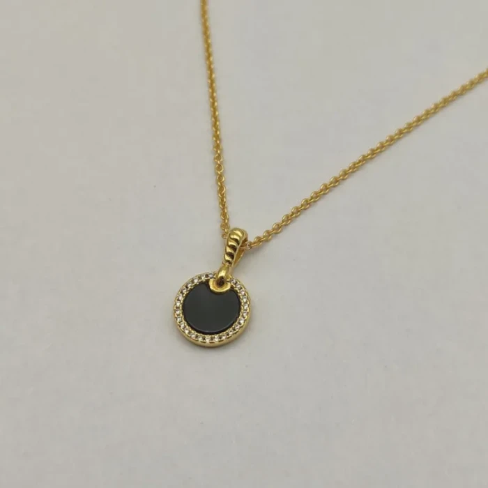 David Yurman 17.8mm Gold Round Black Onyx Diamond Necklace