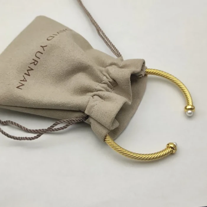 David Yurman 4mm Gold Pearl Diamond Bangle Bracelet
