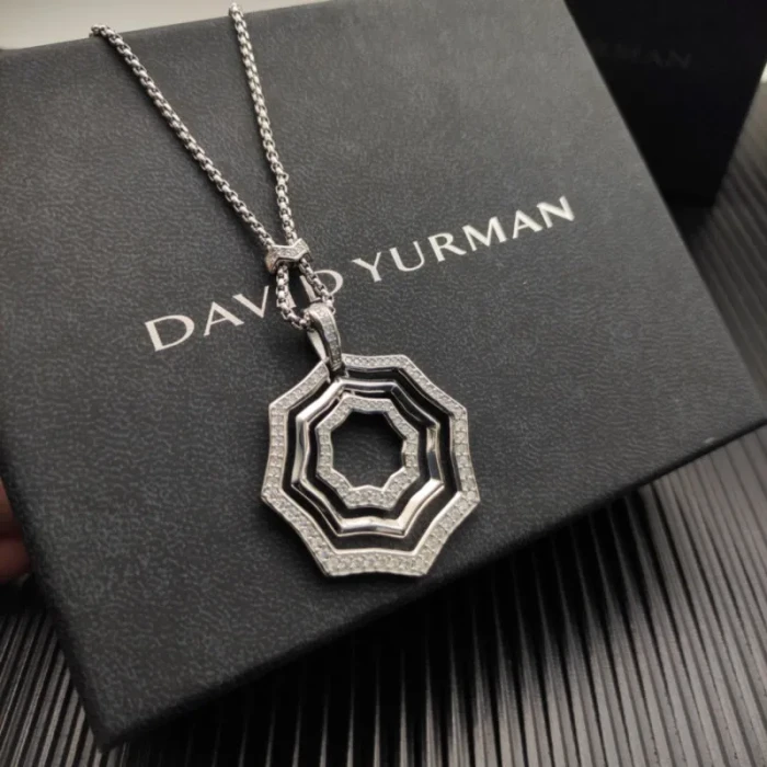 David Yurman Silver 38mm Serrated Stack Necklace
