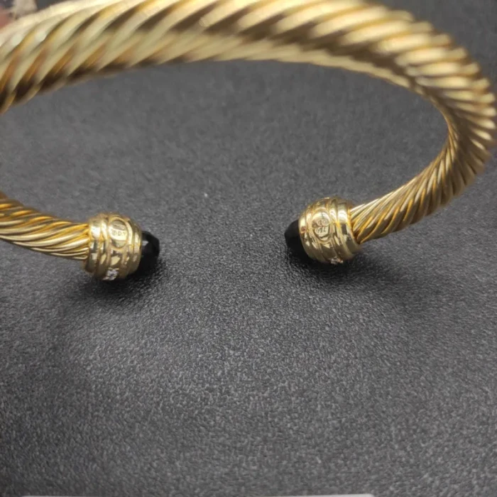 David Yurman Gold Tone 7mm Champagne Diamond End Cuff Bracelet