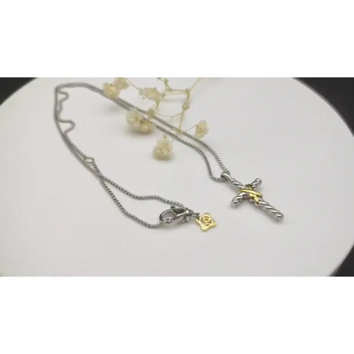 David Yurman Gold and Silver Double X Cross Pendant Necklace