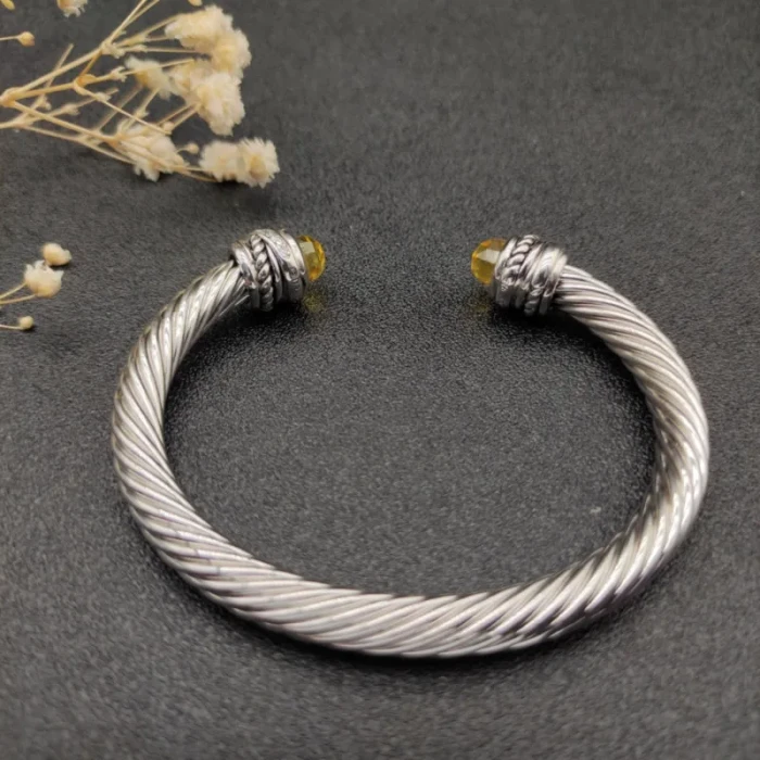 David Yurman 7mm Cable Cuff Bracelet with Rotating End Caps Yellow Diamonds