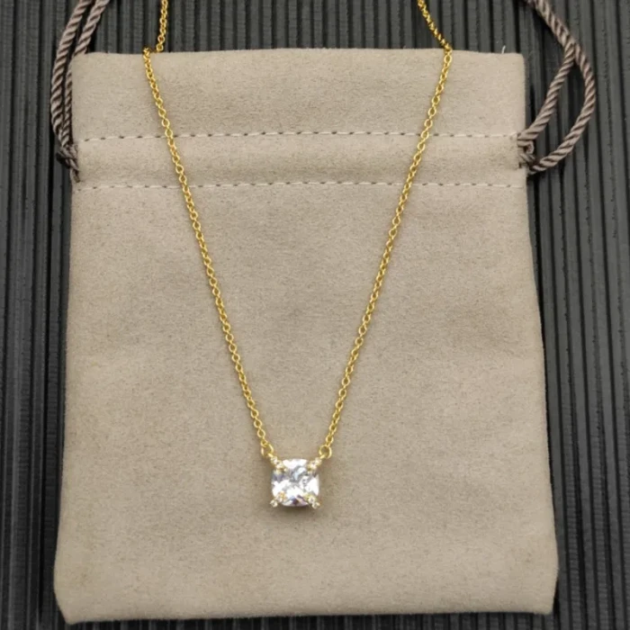 David Yurman Gold 8mm Four-Prong White Diamond Necklace