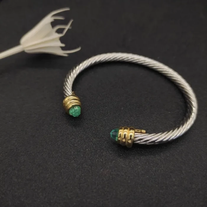 David Yurman 5mm Gold-End Blue Diamond Cable Cuff Bracelet