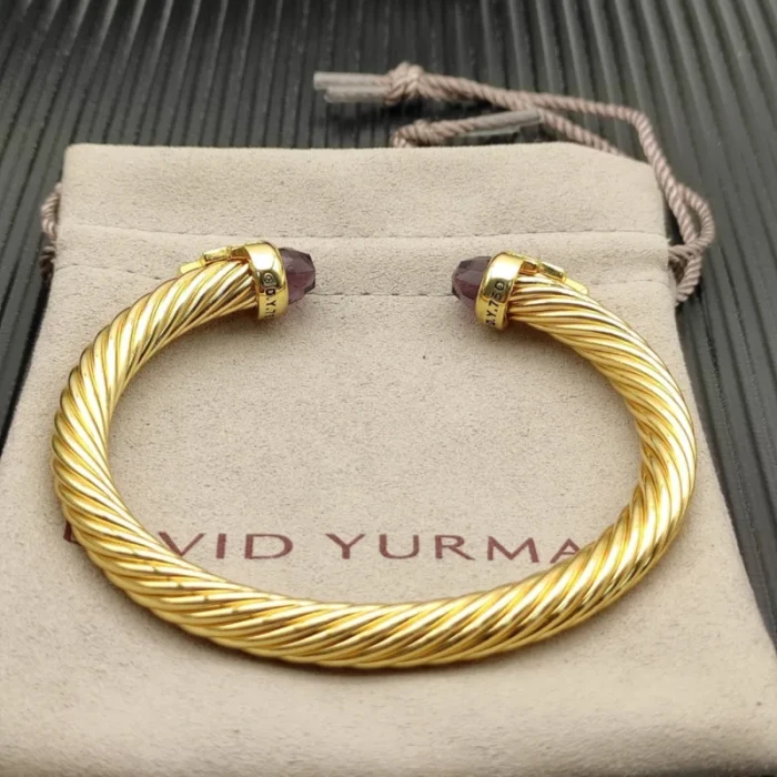 David Yurman 7mm Gold-Tone Cable Cuff Bracelet Purple Diamonds