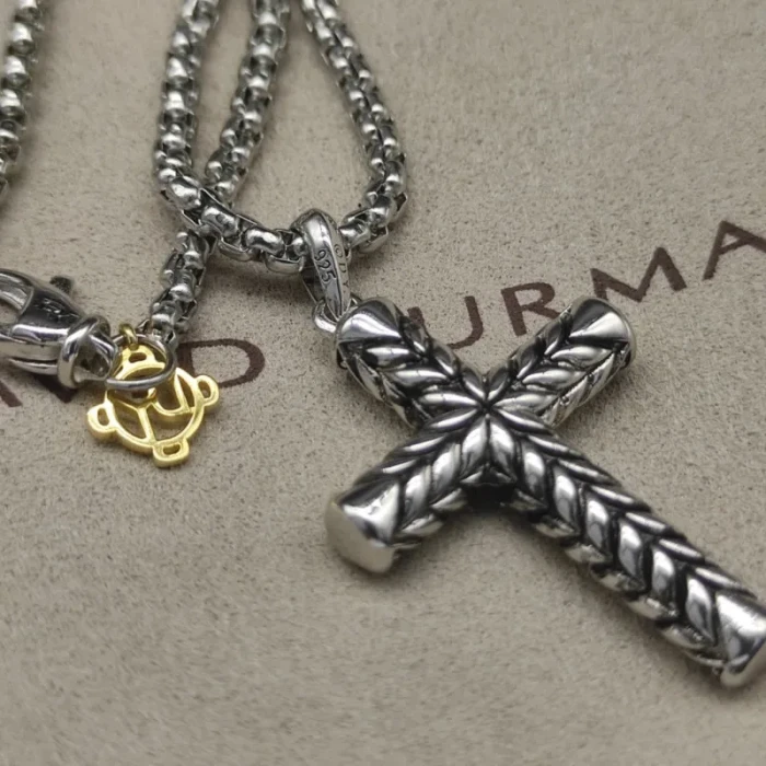 David Yurman Chevron Cross Black Diamond Necklace