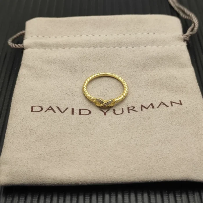David Yurman 2.2mm Gold Cable X Pavé Diamond Ring