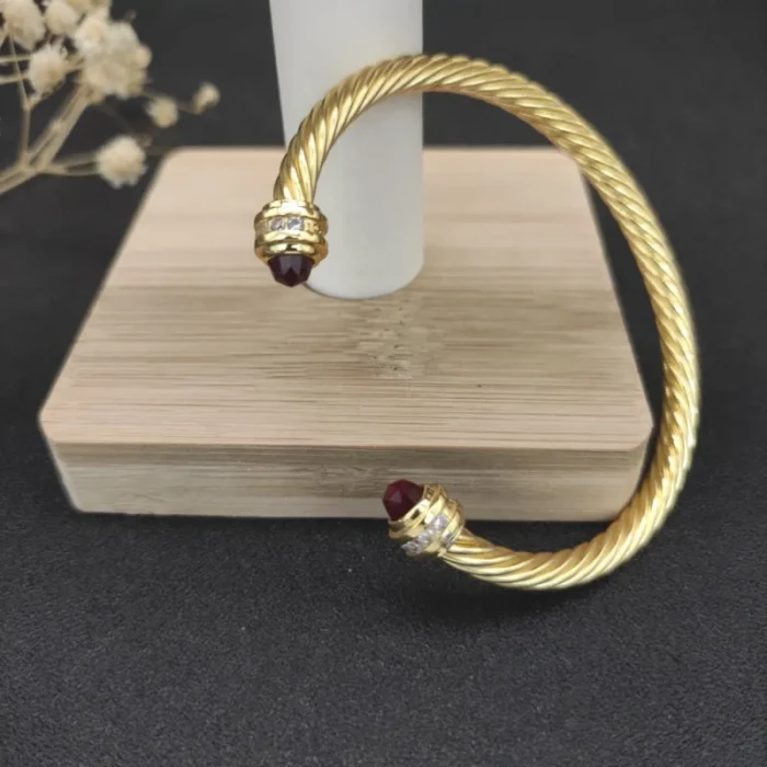 David Yurman Gold Tone 5mm Red Diamond Cuff Bracelet