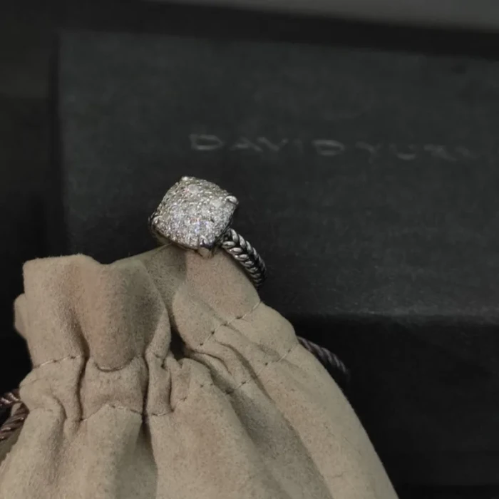 David Yurman Four-Prong Pavé Diamond Ring Silver