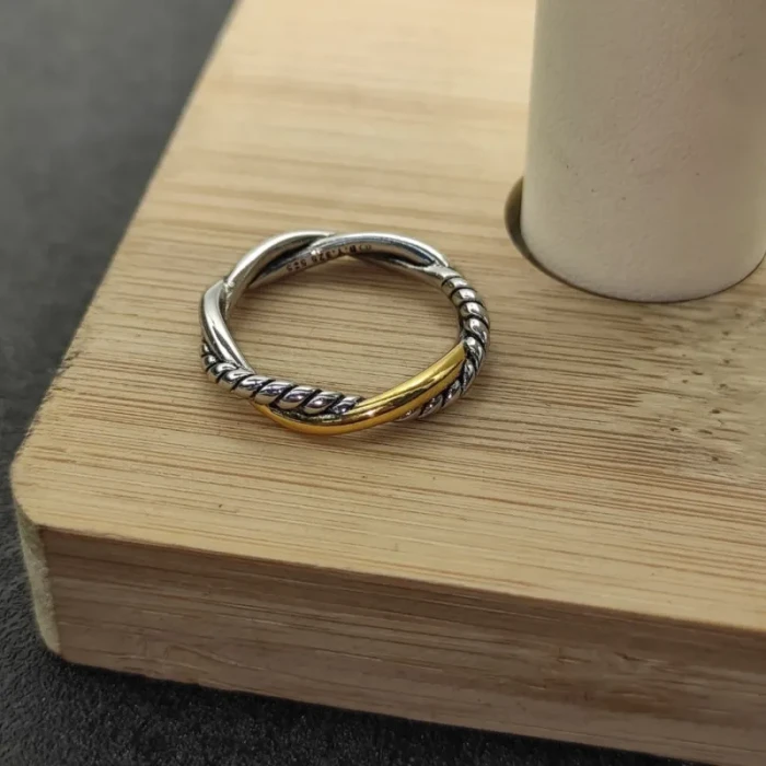 David Yurman Gold and Silver Cylindrical Interlocking Heart Ring