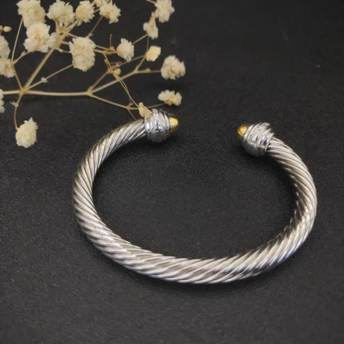 David Yurman 7mm Gold and Silver Dome-End Cable Cuff Bracelet