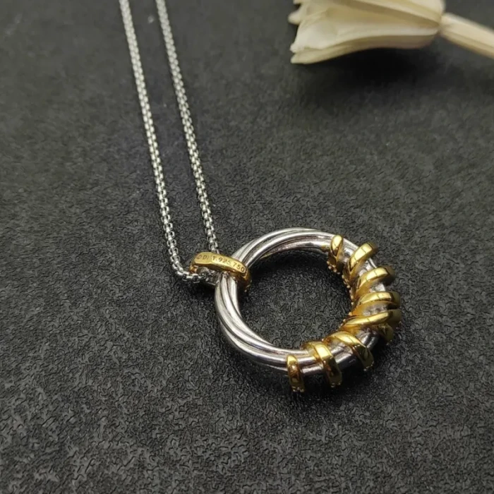 David Yurman Gold and Silver Rotating Hook Diamond Pendant Necklace, 1.5mm Chain, Length 45cm + 5cm