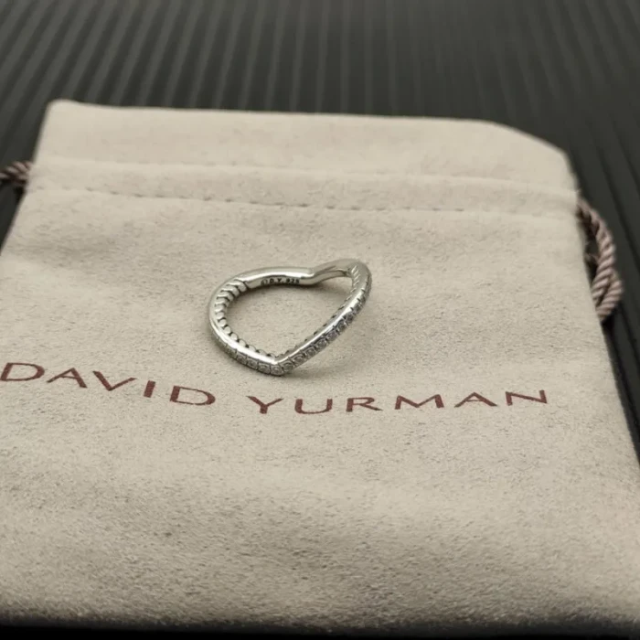David Yurman Silver Heart Pavé Diamond Ring
