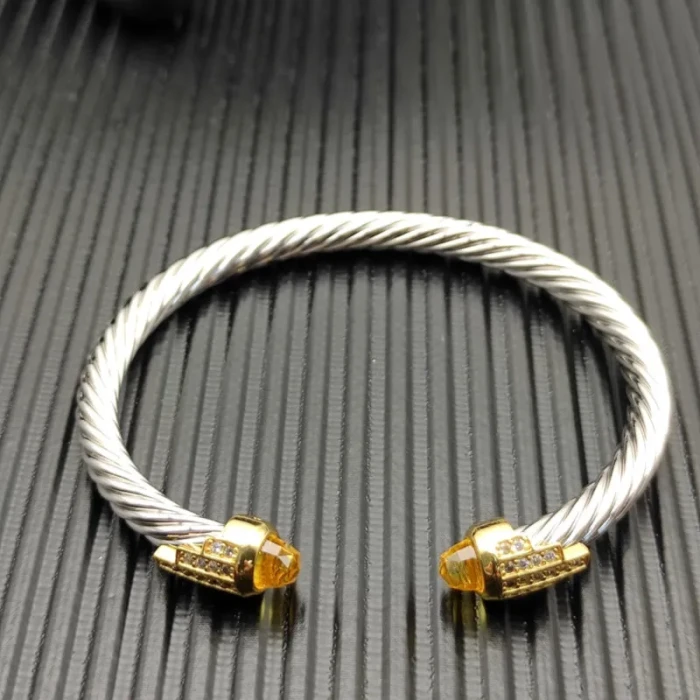 David Yurman 5mm Gold-Tone Head Sterling Silver Five-Row Pavé Bracelet Yellow Diamonds