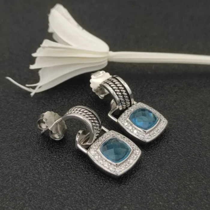 David Yurman 7mm Cable Four-Prong Stud Earrings with Blue Diamond