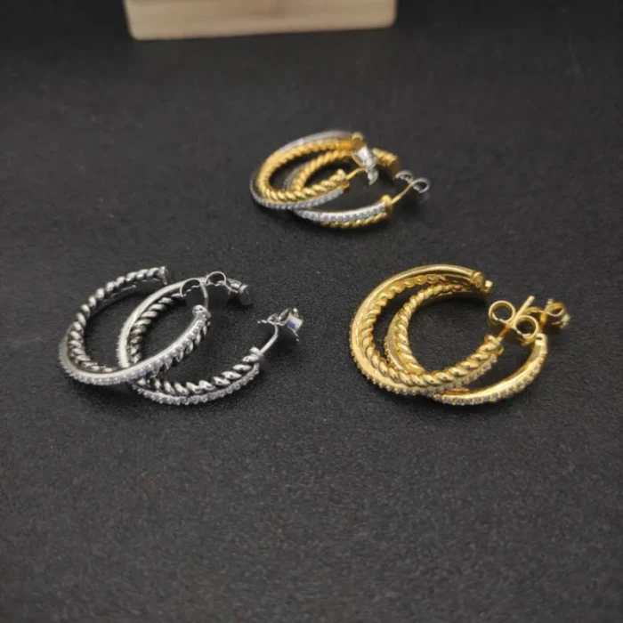 David Yurman Cable Pavé Gold and Silver Hoop Earrings